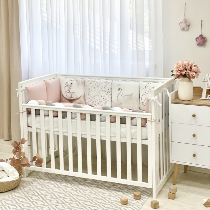 Set lenjerie patut bebe 7 piese Bambi roz (1)